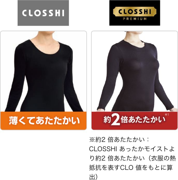 CLOSSHI 薄くてあたたかい CLOSSHI PREMIUM 約2倍あたたかい